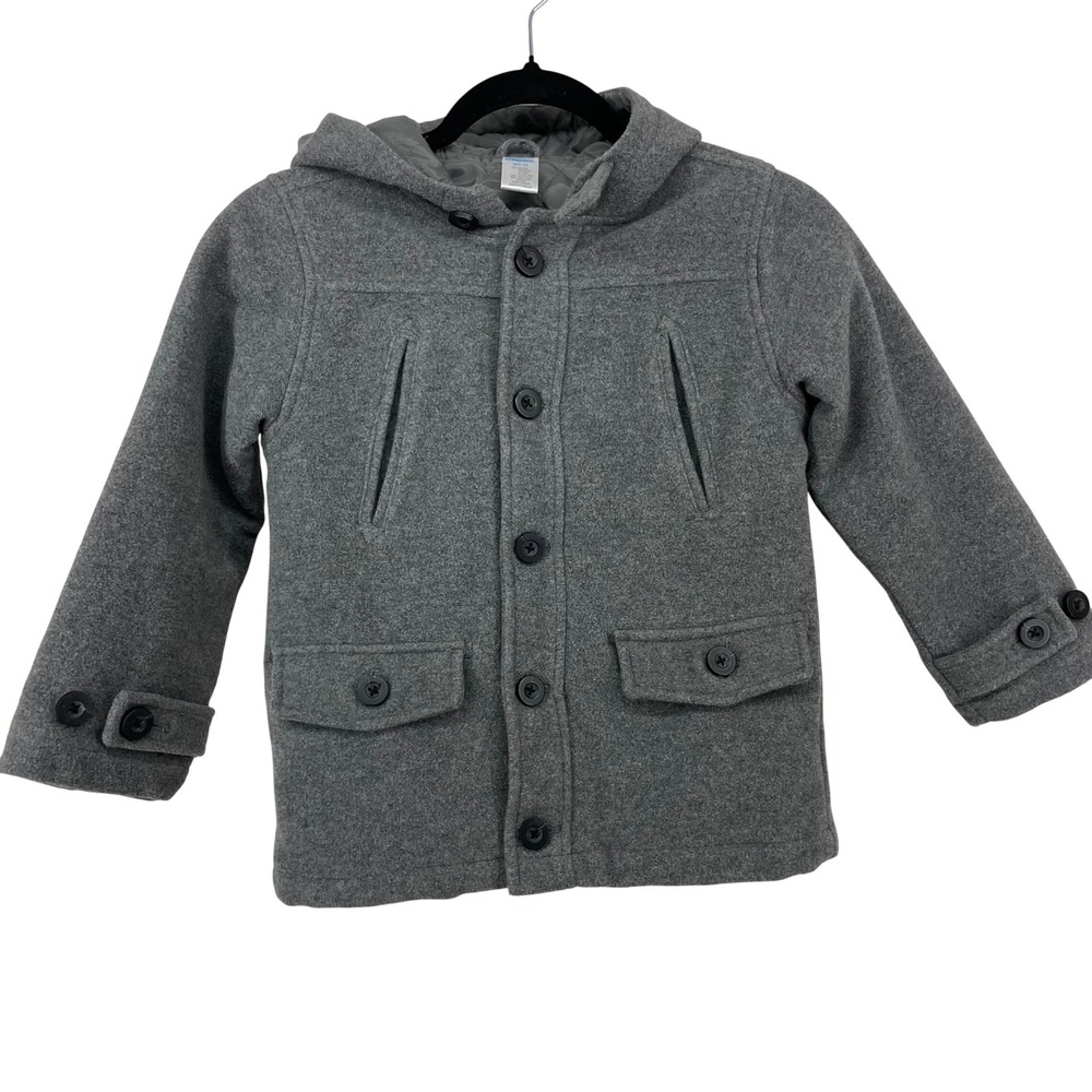 Gymboree Size 5-6 Wool Blend Hooded Coat Gray Button Front Quilted Kids